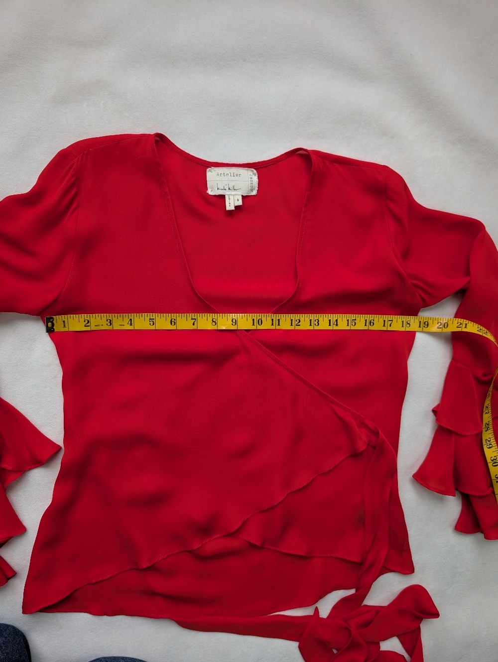 Red Ruffle-Sleeve Tie-Back Blouse - Picture 11 of 16